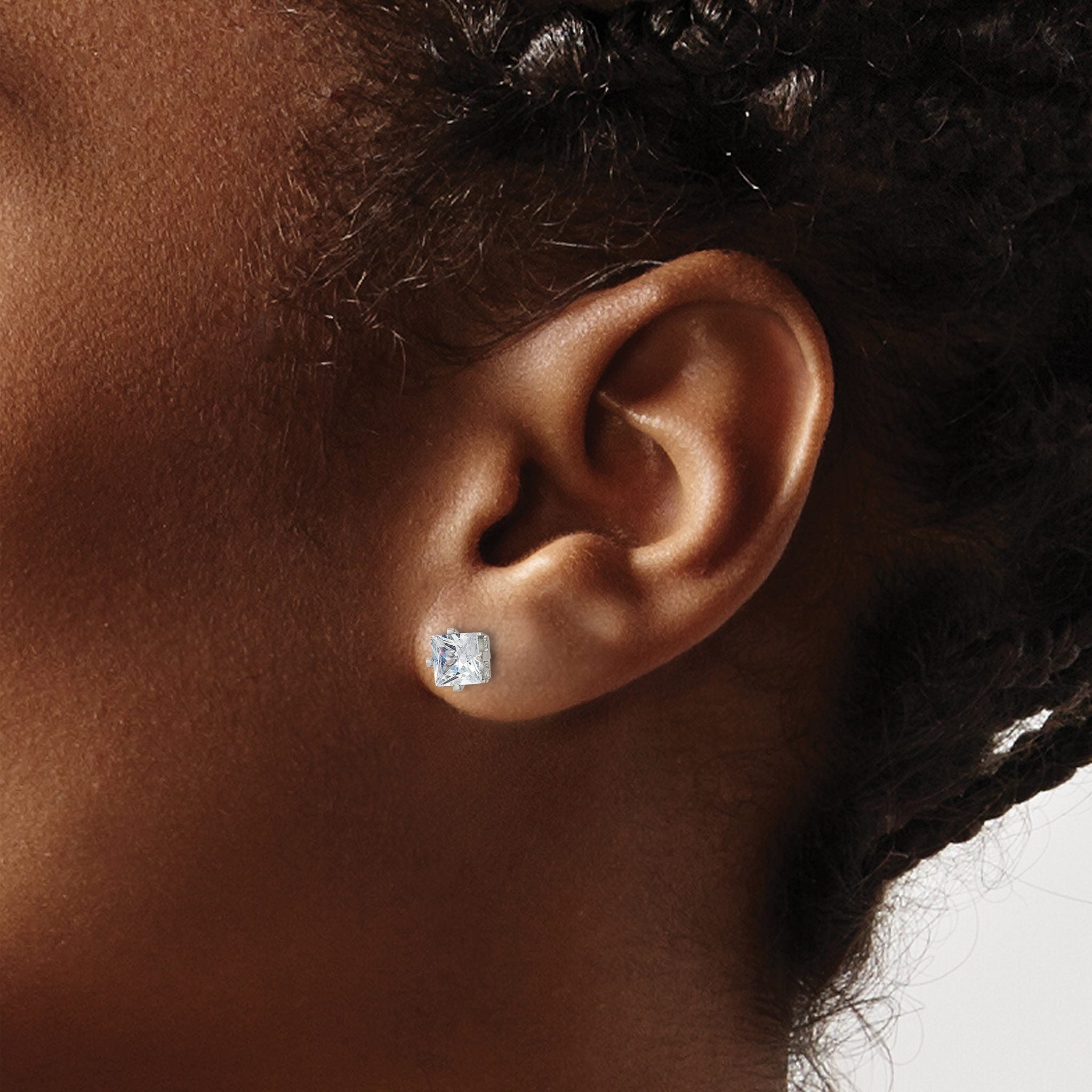 Stainless Steel Polished Square Cubic Zirconia Stud Earrings