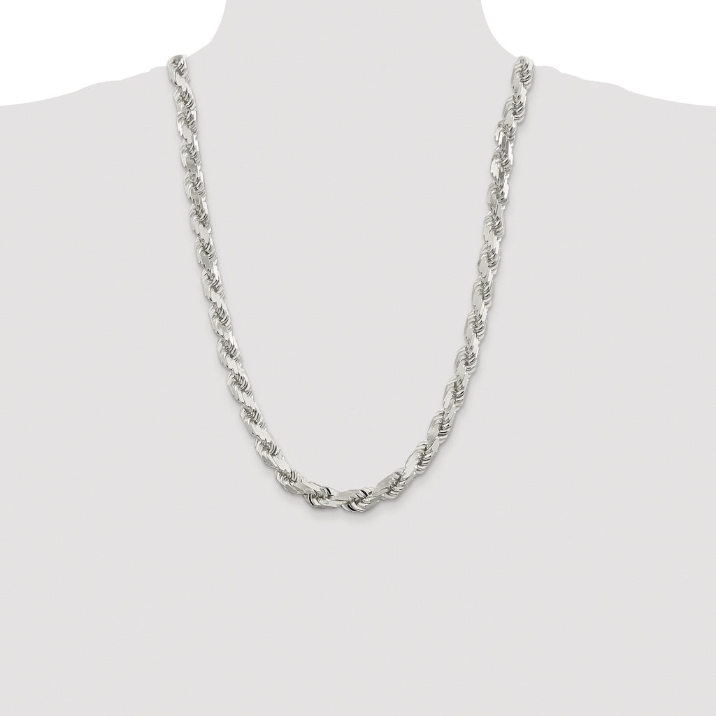 Sterling Silver Rhodium-plated 9.0mm Diamond-cut Rope Chain
