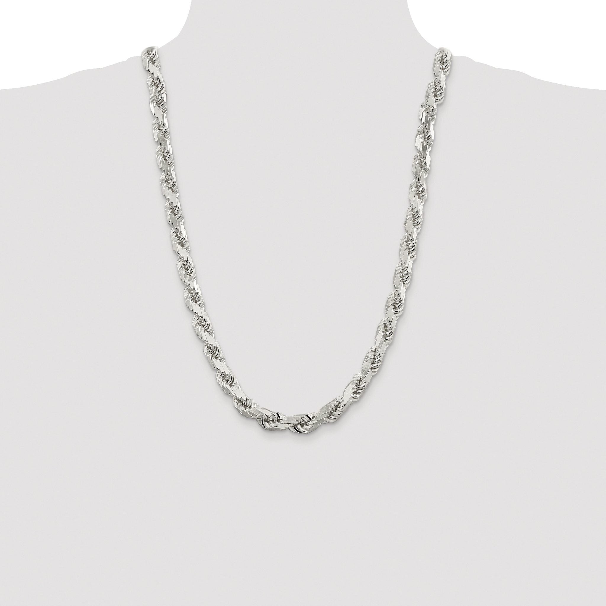 Sterling Silver Rhodium-plated 9.0mm Diamond-cut Rope Chain