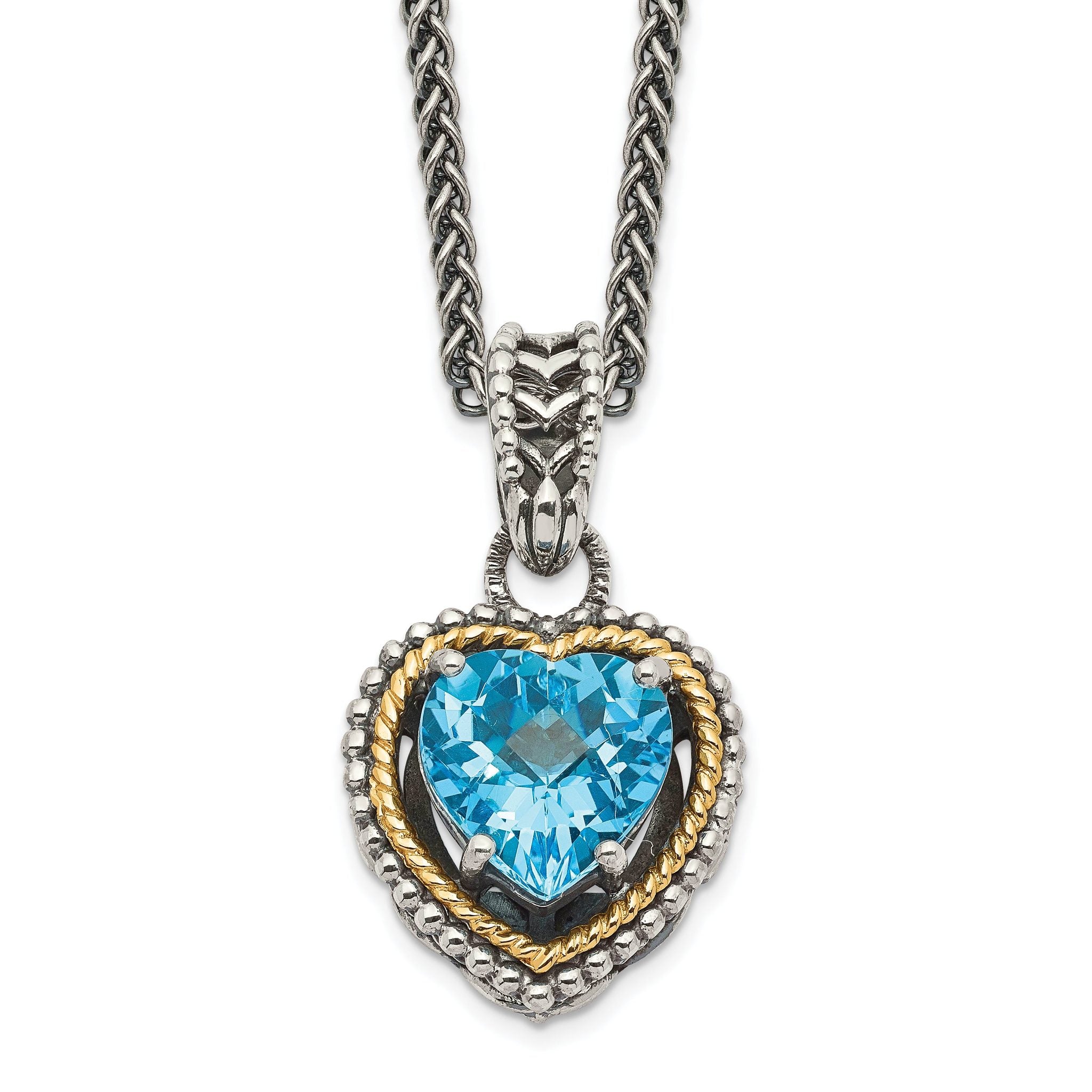 Shey Couture Sterling Silver with 14K Accent Antiqued Blue Topaz Heart 18 inch Necklace Main image