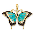14K Gold Aqua Enameled Butterfly Pendant with Multi-Color Accents, Polished Finish
