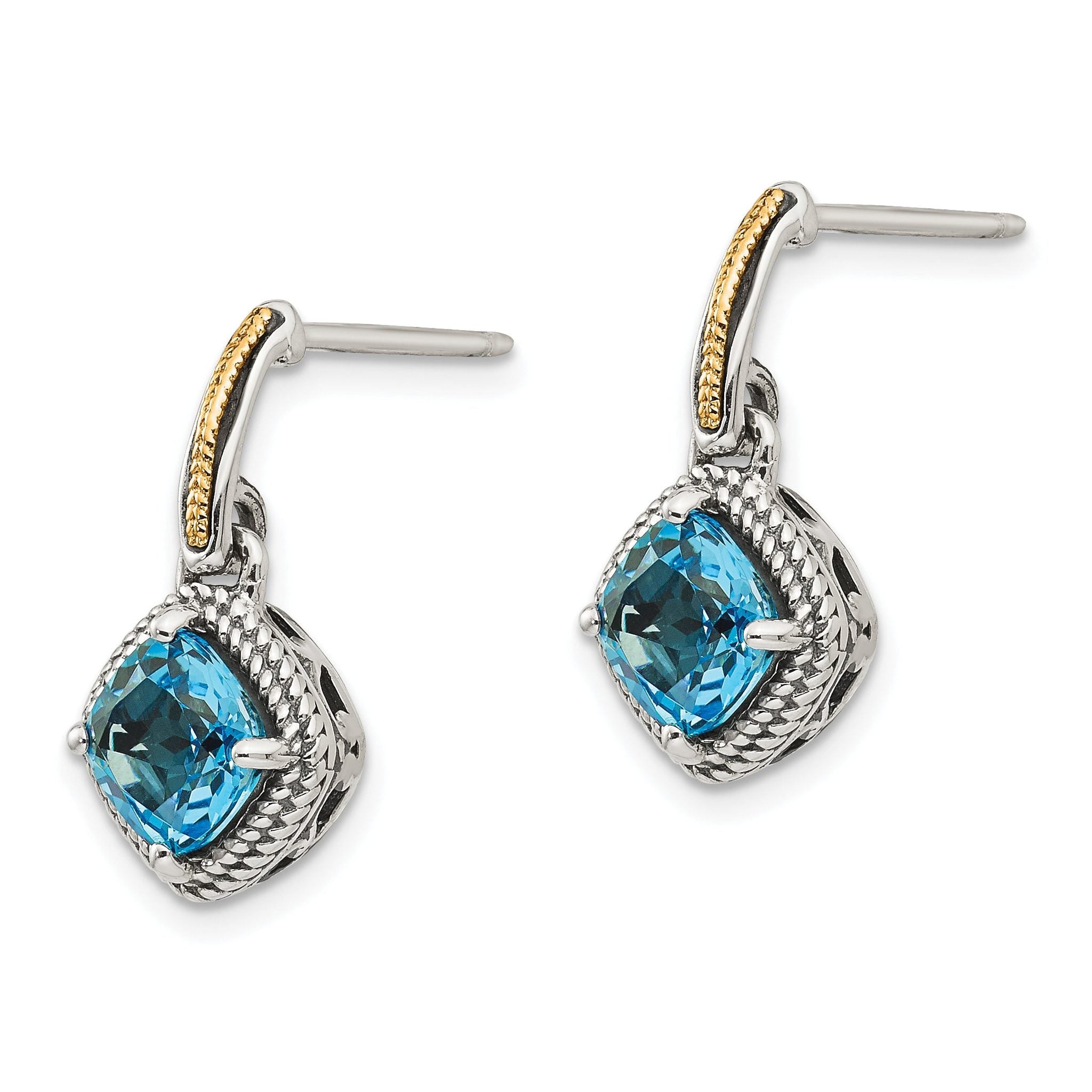 Sophia Jewelers Sterling Silver 14K Gold Swiss Blue Topaz Dangle Earrings Secondary image