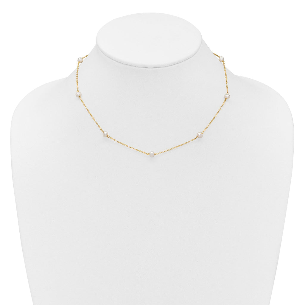14k 4-5mm White Near-Round Freshwater Cultured Pearl 8-Station 16 inch Necklace