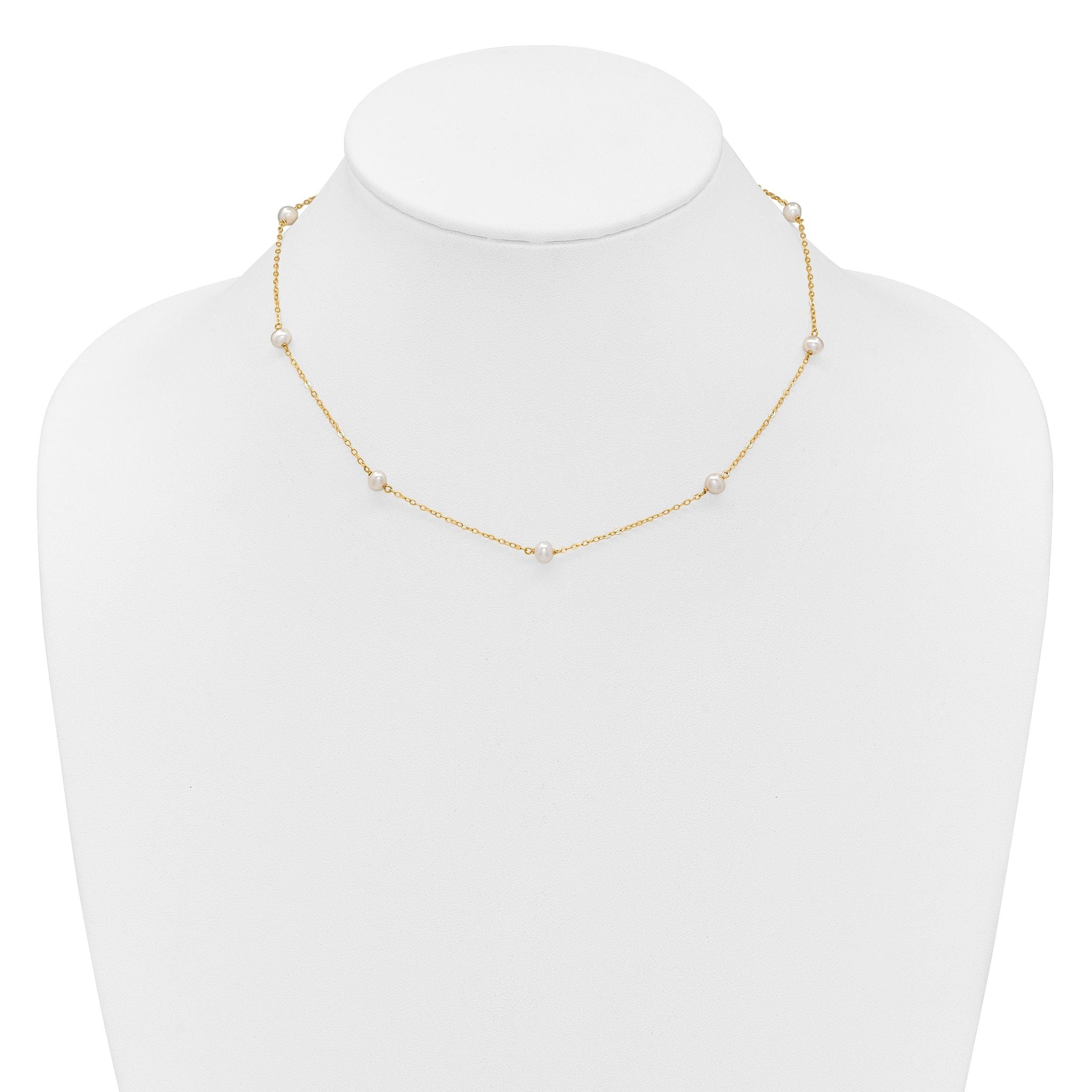 14k 4-5mm White Near-Round Freshwater Cultured Pearl 8-Station 16 inch Necklace