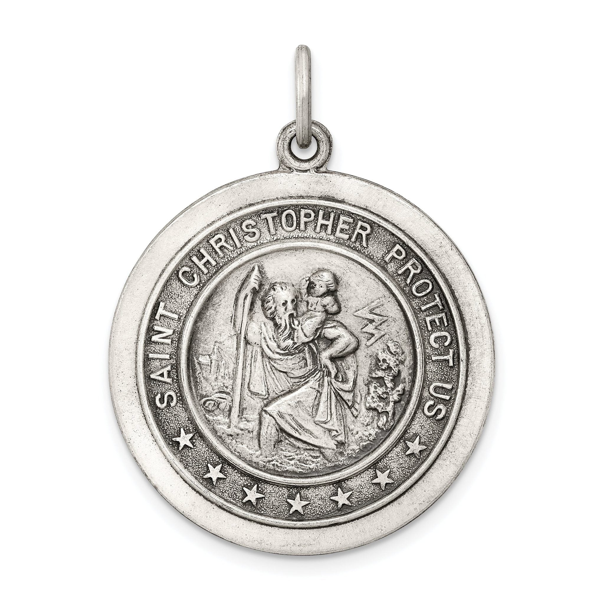 Sterling Silver 925 Antiqued St. Christopher Medal Pendant Solid Vintage Charm Main image