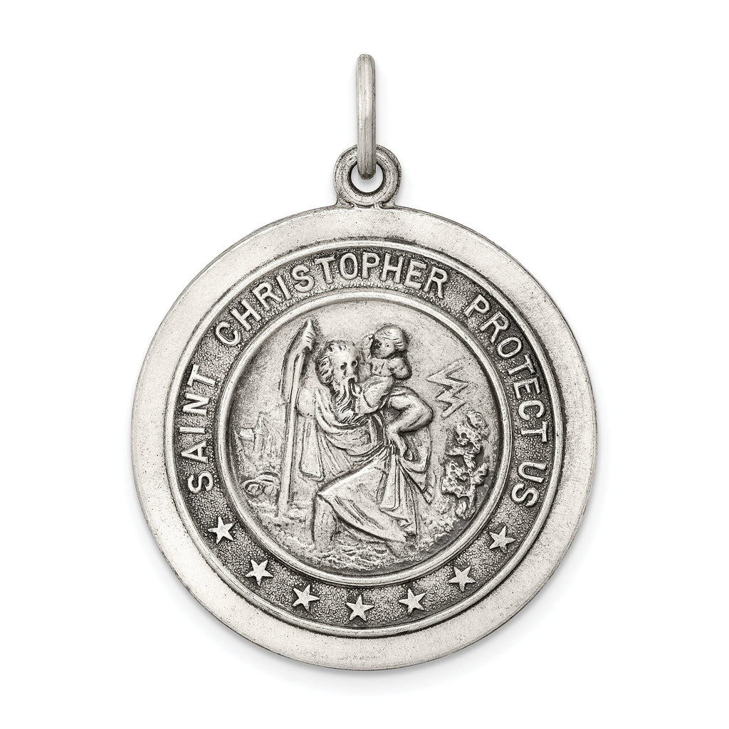 Sterling Silver 925 Antiqued St. Christopher Medal Pendant Solid Vintage Charm
