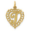14K Gold Heart Letter T Charm with Diamond-Cut Sandblasted Finish