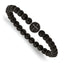 Stainless Steel Antiqued and Polished Cross 7mm Black Agate Beaded Stretch Bracelet