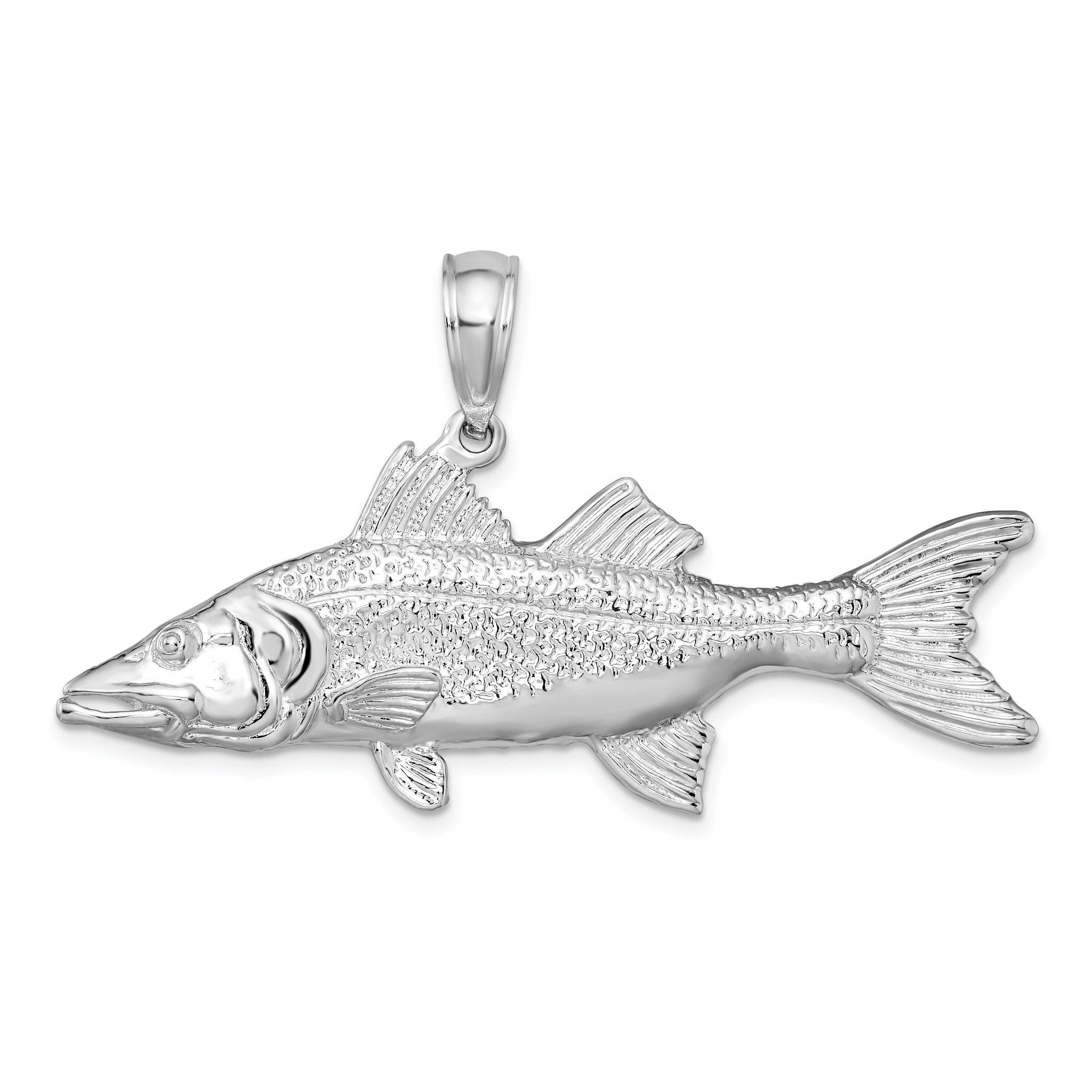 De-Ani Sterling Silver Rhodium-Plated Polished 3D Snook Fish Pendant Main image