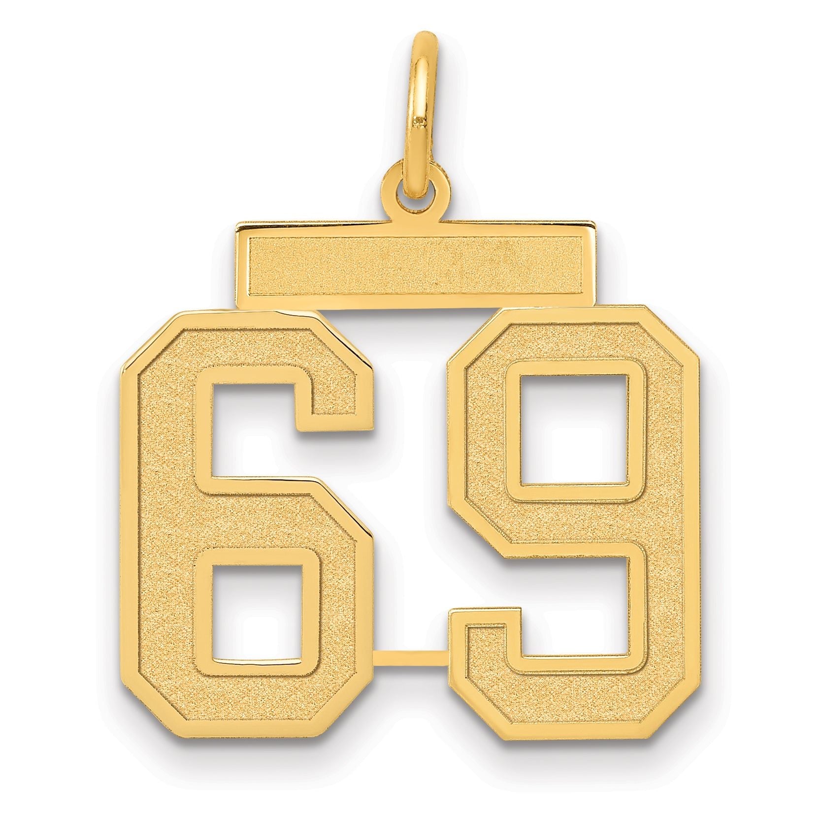 14K Yellow Gold Medium Satin Finish Number 69 Charm  Laser Cut, Themed Pendant