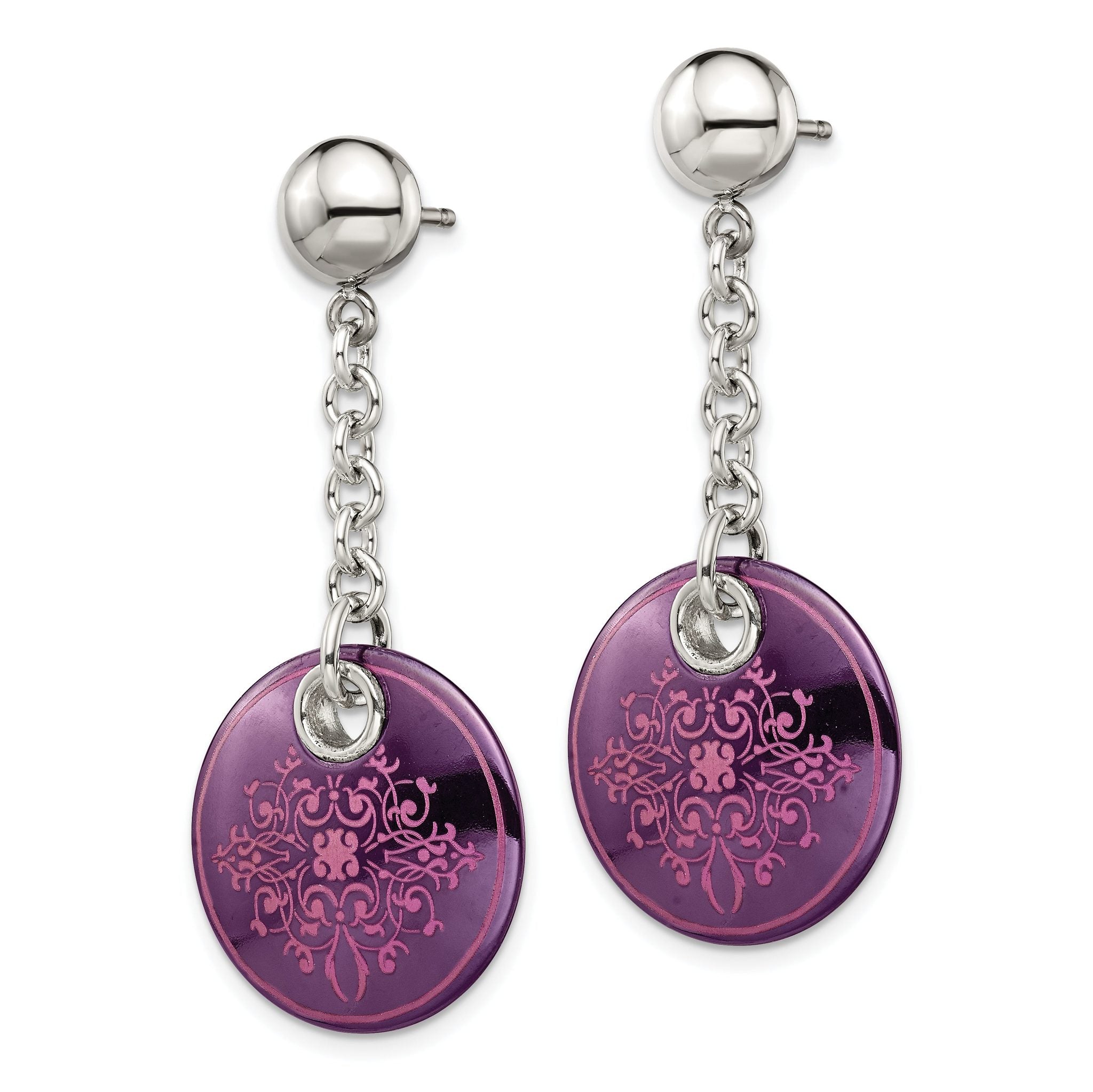 Edward Mirell Black Ti Anodized Pink Ornate Circle and Sterling Silver Post Dangle Earrings Secondary image