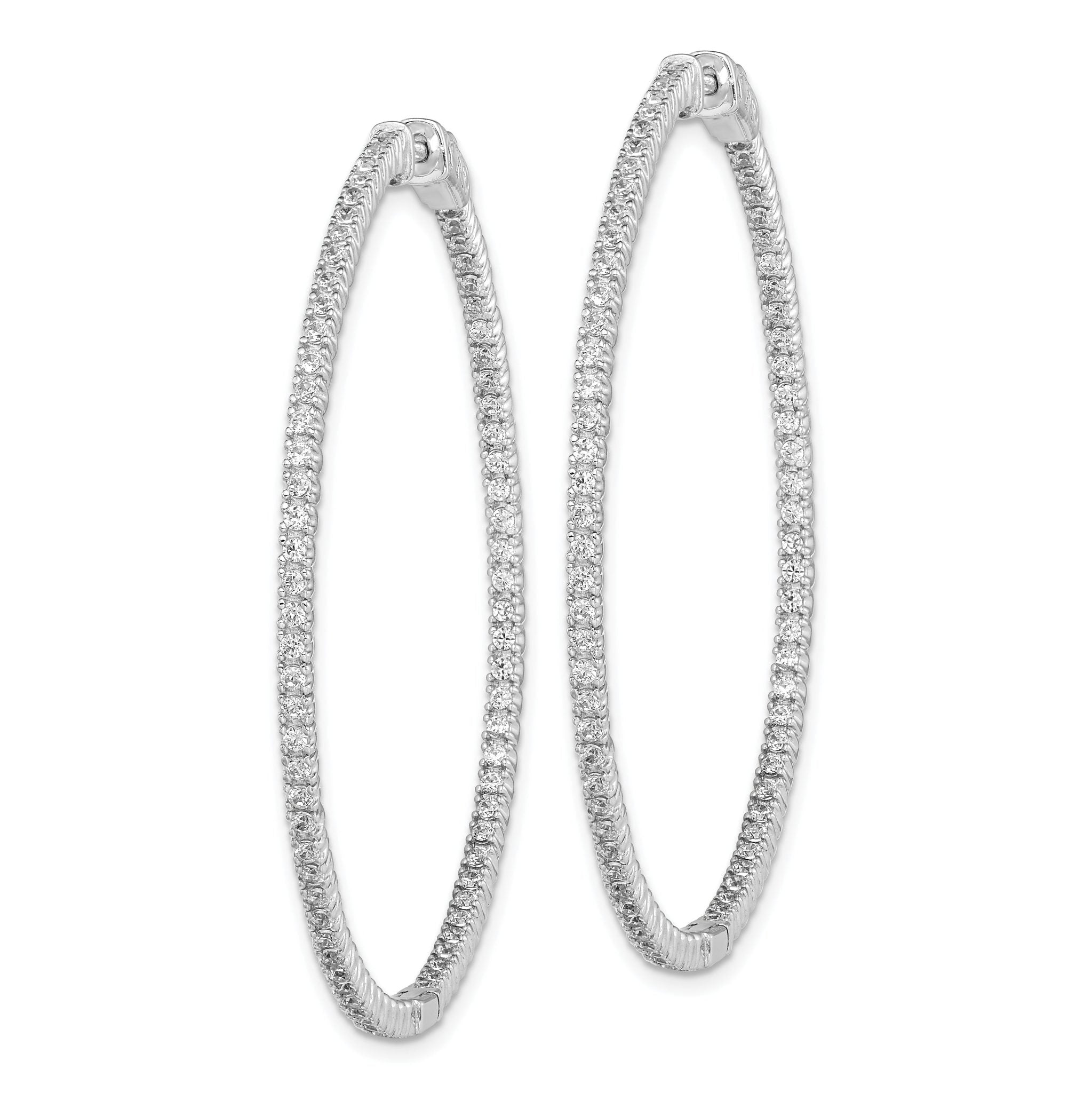 Sterling Shimmer Sterling Silver Rhodium-plated 154 Stone 1.3mm CZ In and Out Round Hinged Hoop Earrings