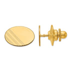14K Gold Men's Polished Oval Tie Tac with Engravable Grooved Design