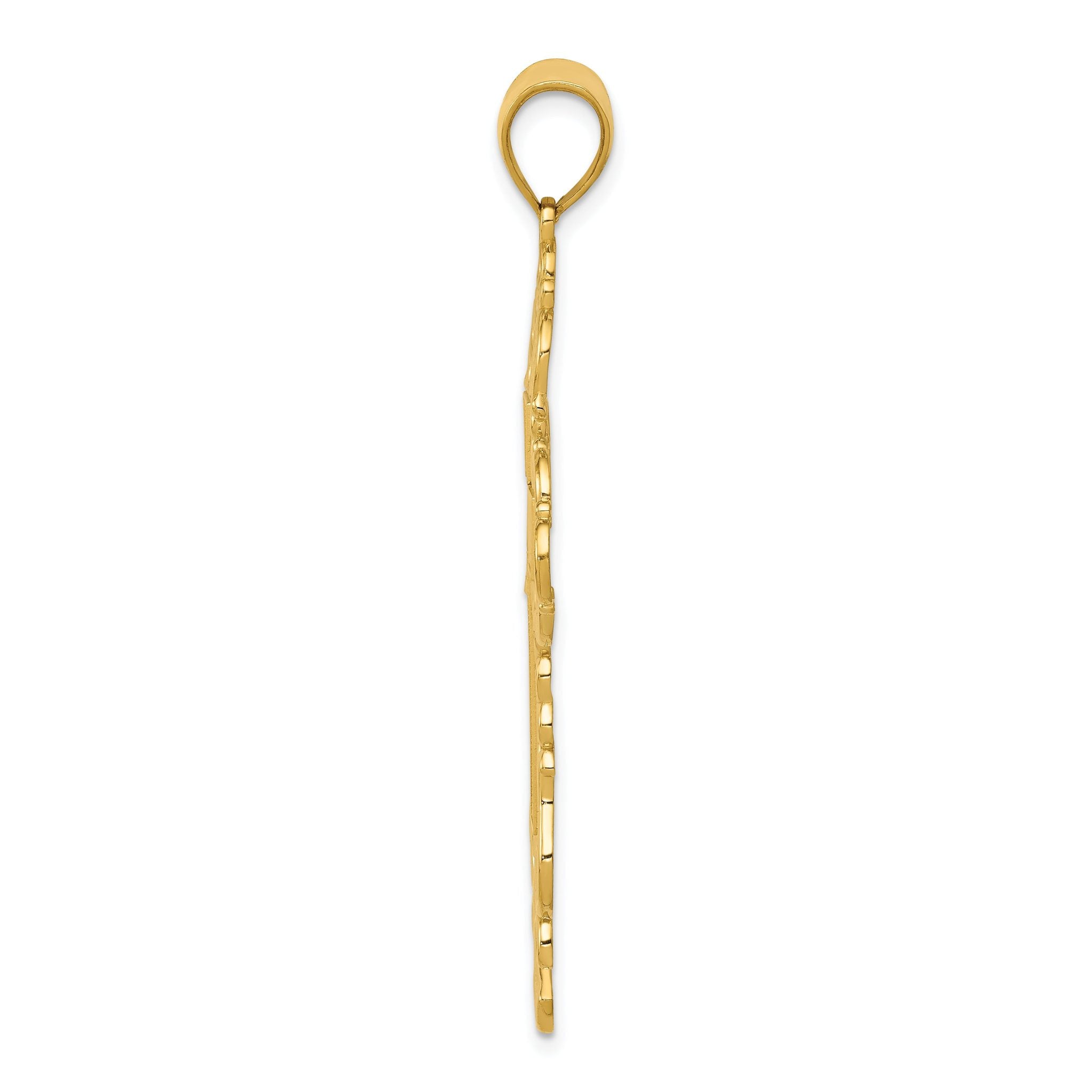 14K Yellow Gold Polished Fancy Cross Pendant with Textured Design Secondary image