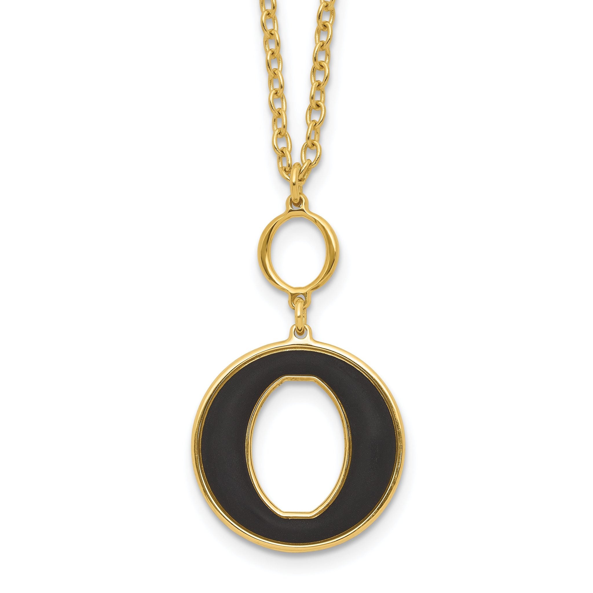 Sterling Silver Gold-plated 18in With 2 Inch Extention Black Enamel Circle Necklace Main image