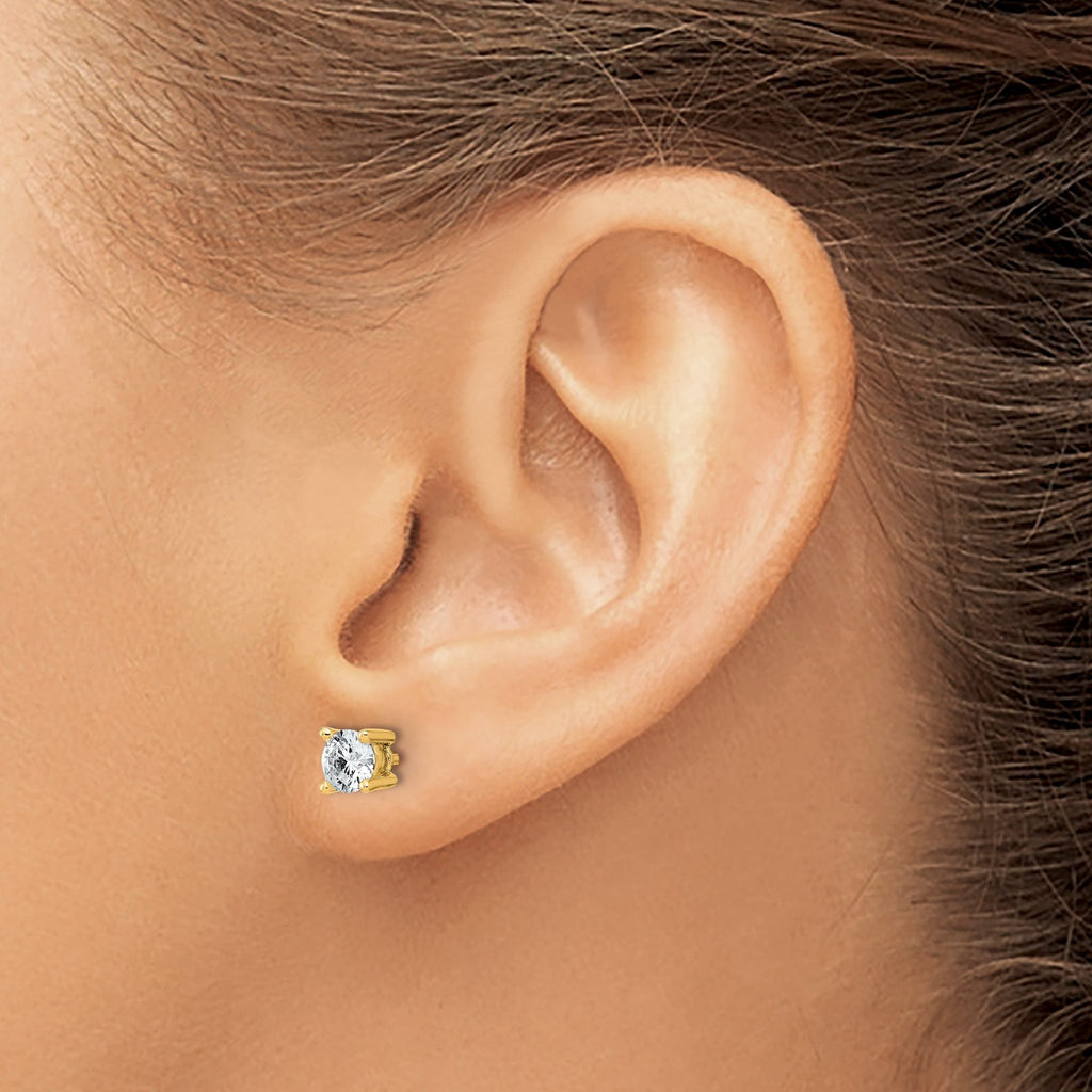 14K Yellow Gold 3/4 ct Certified Lab-Created Diamond VS+ F+, 4-Prong Stud Earrings