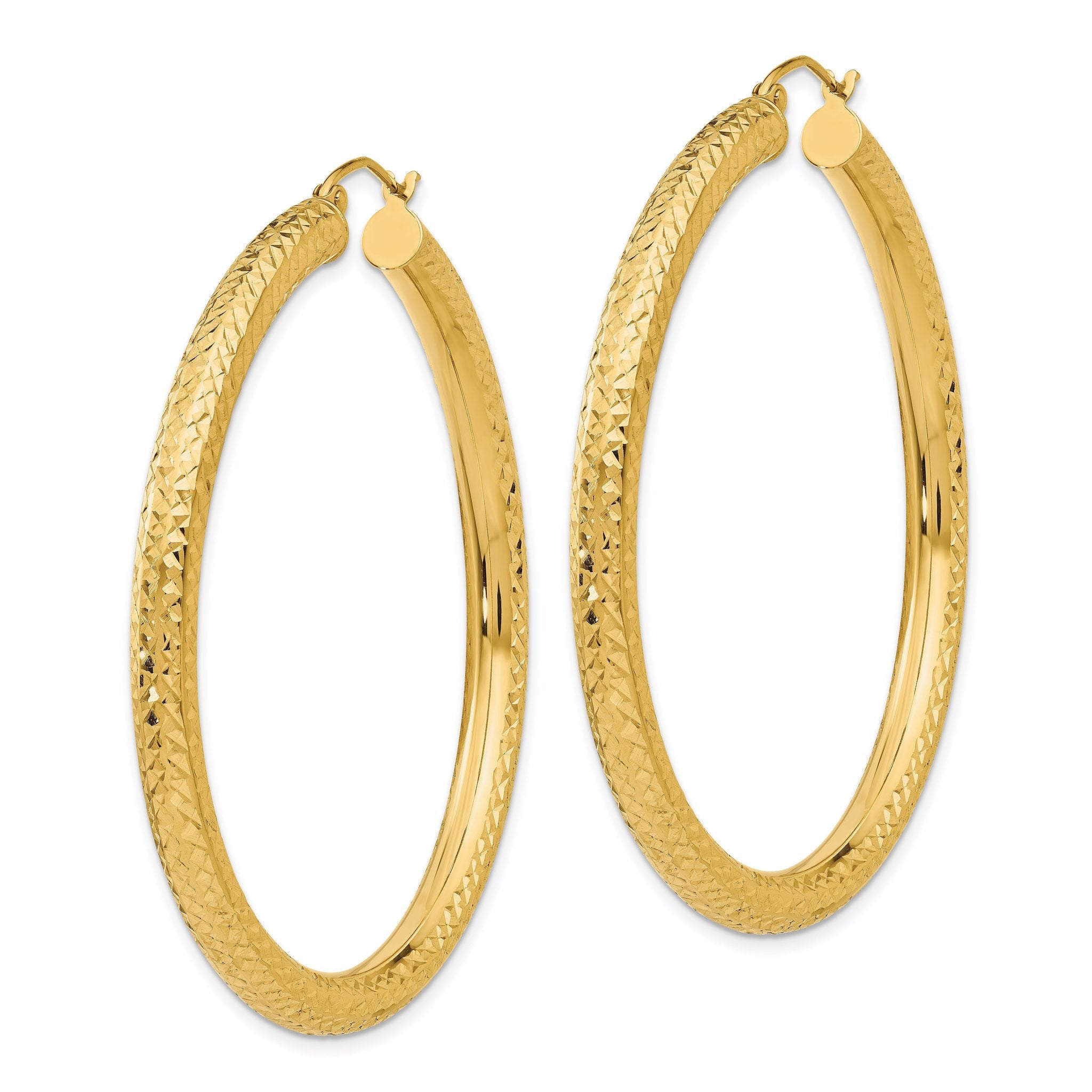10k Diamond-cut 4mm Round Hoop Earrings Secondary image