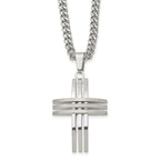 Men's Stainless Steel Cross Necklace with Brushed & Polished Finish 24 Curb Chain