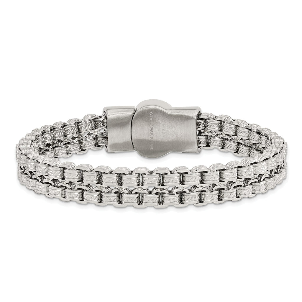 Stainless Steel Polished and Textured Double Rolo Link Bracelet for Men