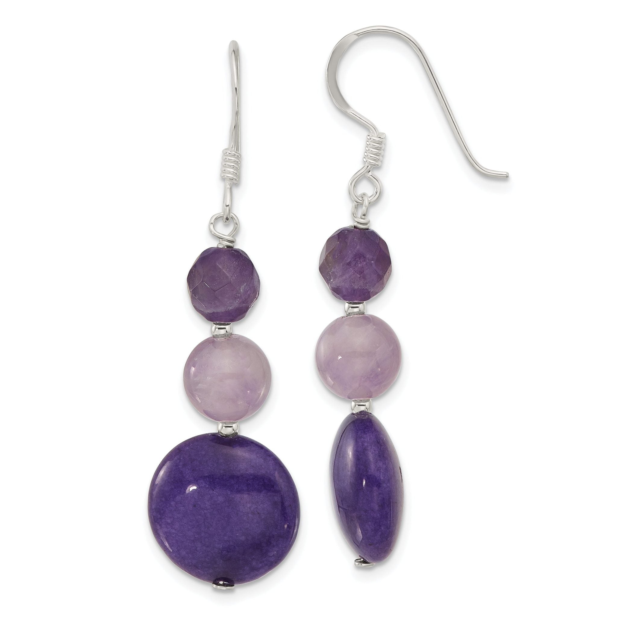 Sterling Silver Polished Amethyst and Purple Quartz Dangle Earrings Main image