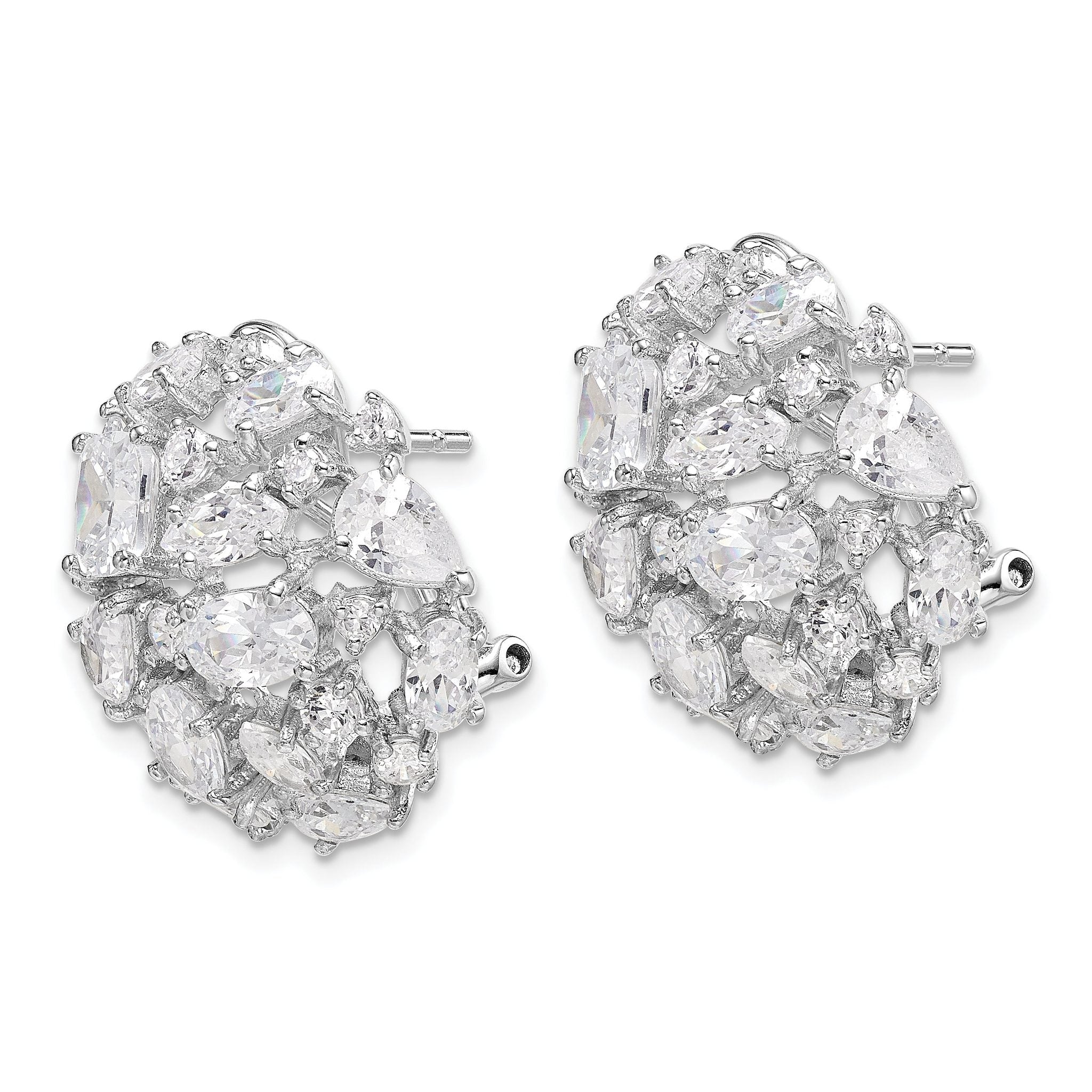 Cheryl M Sterling Silver Rhodium-plated Cushion-cut Marquise-cut & Brilliant-cut CZ Cluster Dome Post Omega Back Earrings Secondary image