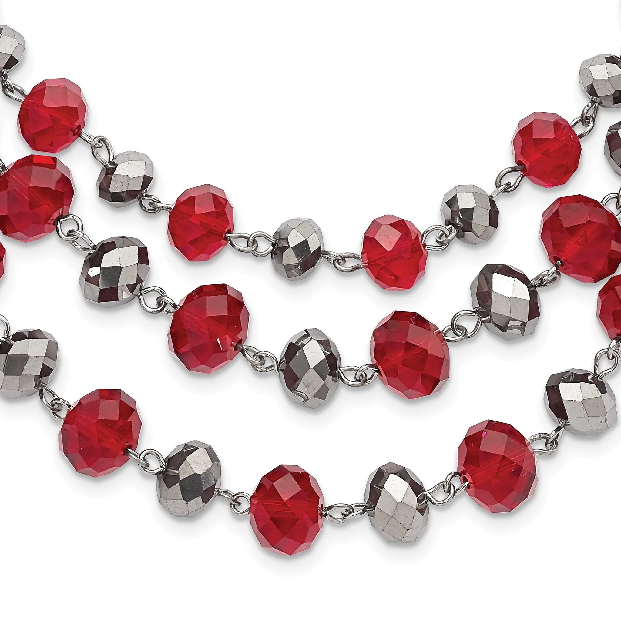 1928 Jewelry Silver-tone Three Strand Red and Grey Epoxy Faceted Stone Adjustable 16 inch Necklace with 3 inch extension Main image