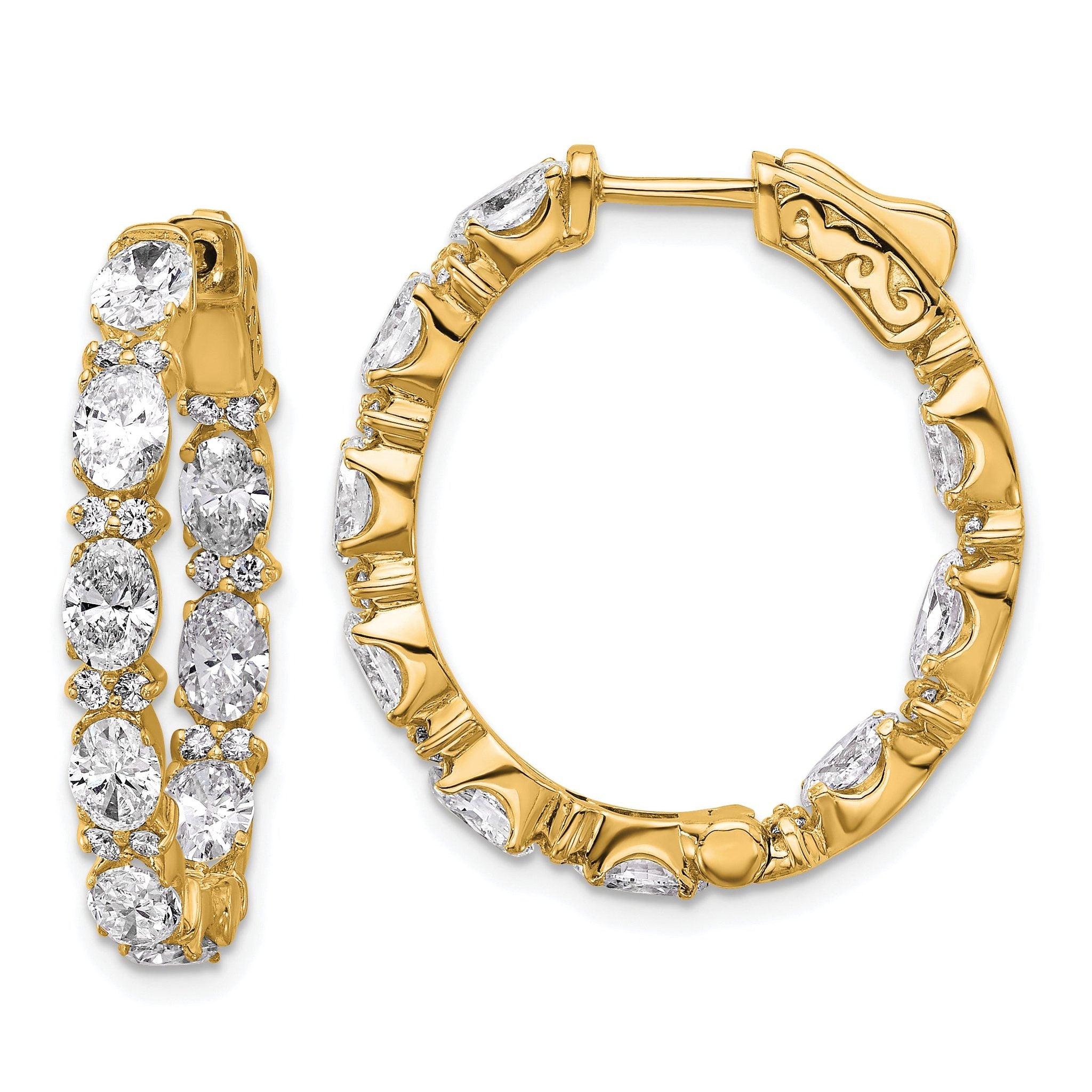 14K Yellow Gold 5 ct Lab-Created Diamond VS+ F+ Oval-Cut In-and-Out Hoop Earrings Main image