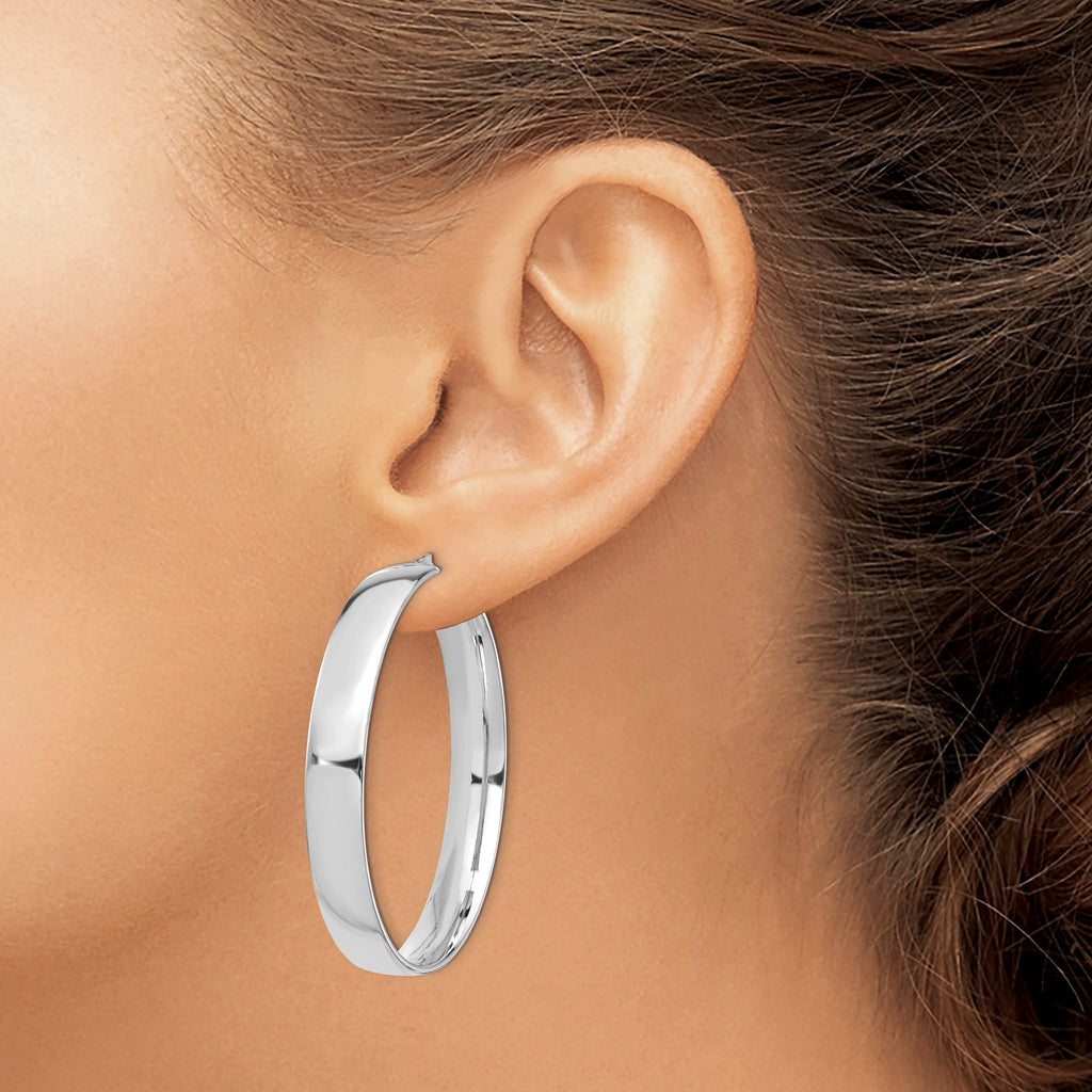 14k White Gold High Polished 7mm Hoop Earrings