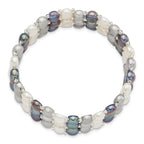 Multi-Color Freshwater Pearl GlaSterling Silver Beaded Stretch Bracelet for Women