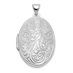 14K White Gold Scroll Oval Locket