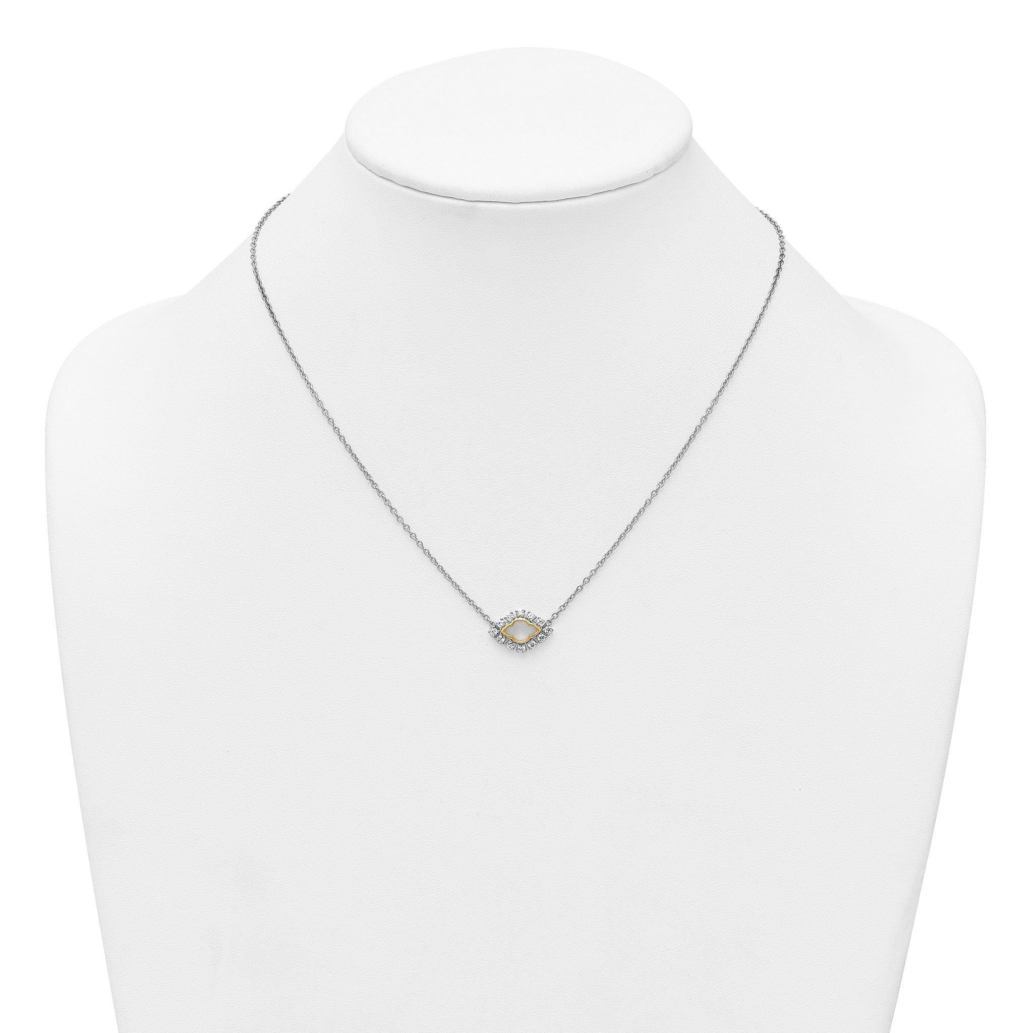 14k Two-Tone 3/8 carat Lab Grown Diamond VS+ F+ Complete 18 inch Fashion Evil Eye Necklace