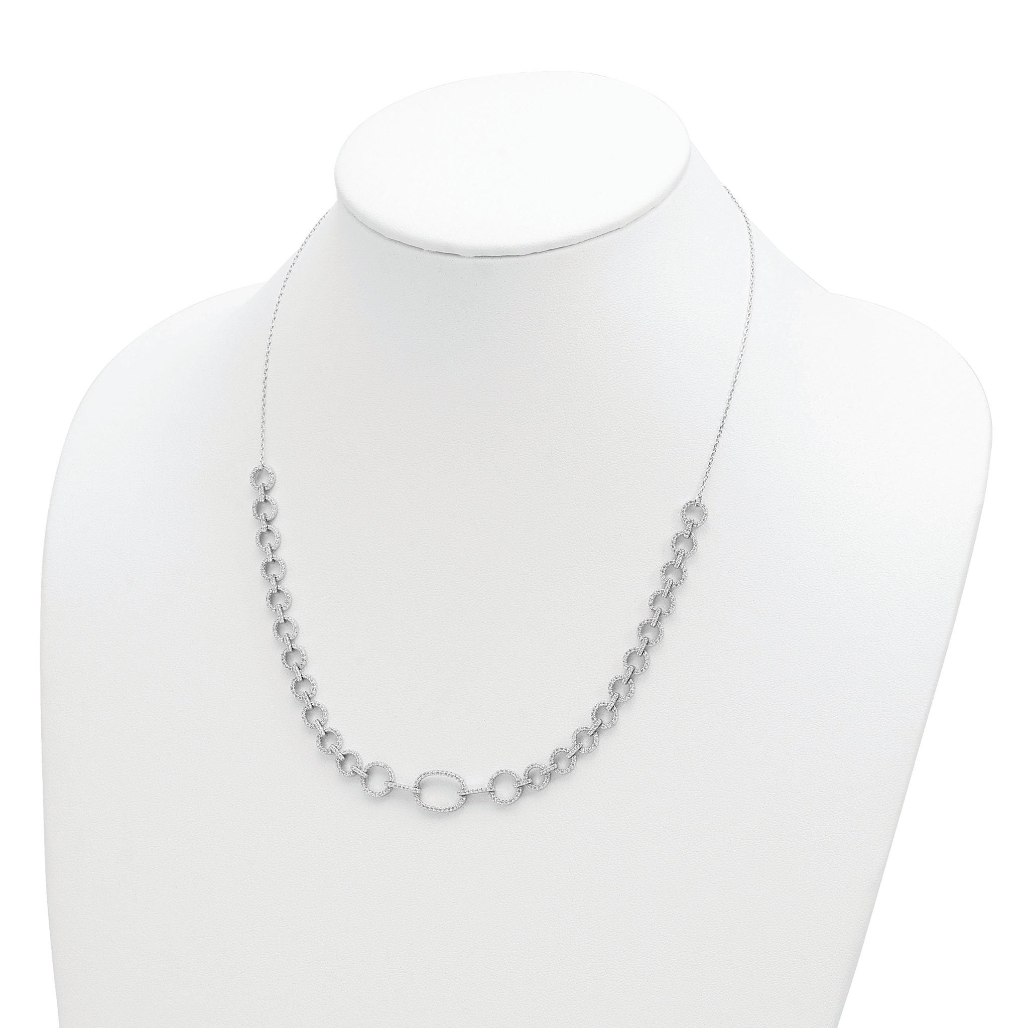 Sterling Silver Rhodium-plated Polished CZ Fancy Link w/3 in ext. Necklace Secondary image