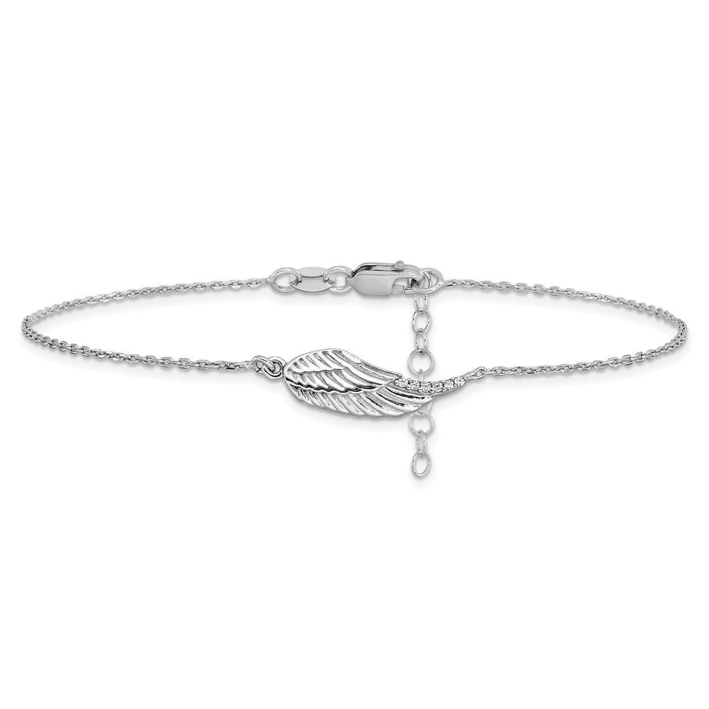 Sterling Silver Rhodium-plated CZ Wing 9 inch Plus 1 inch Extender - Total 10 inch Anklet