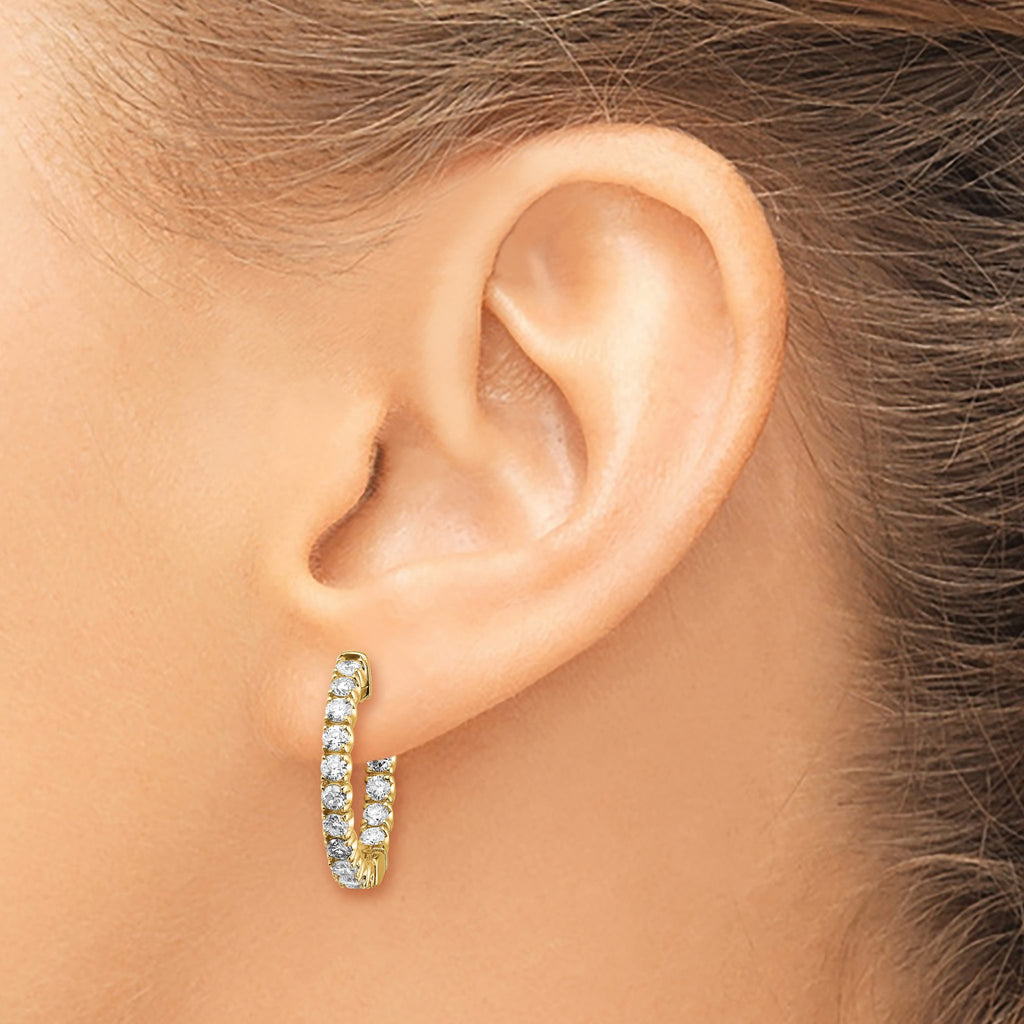 14k 1.5 carat Diamond Round In/Out Hoop w/Safety Clasp Earrings