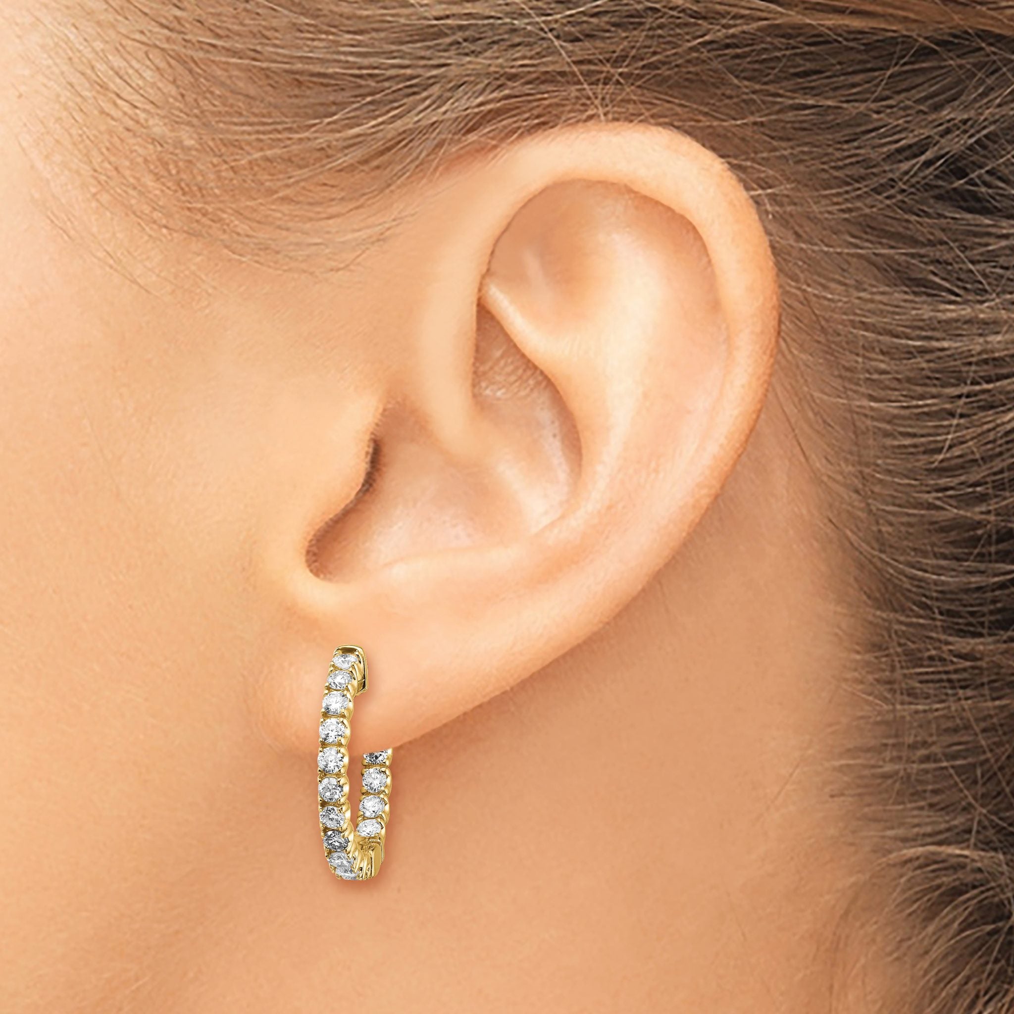 14k 1.5 carat Diamond Round In/Out Hoop w/Safety Clasp Earrings