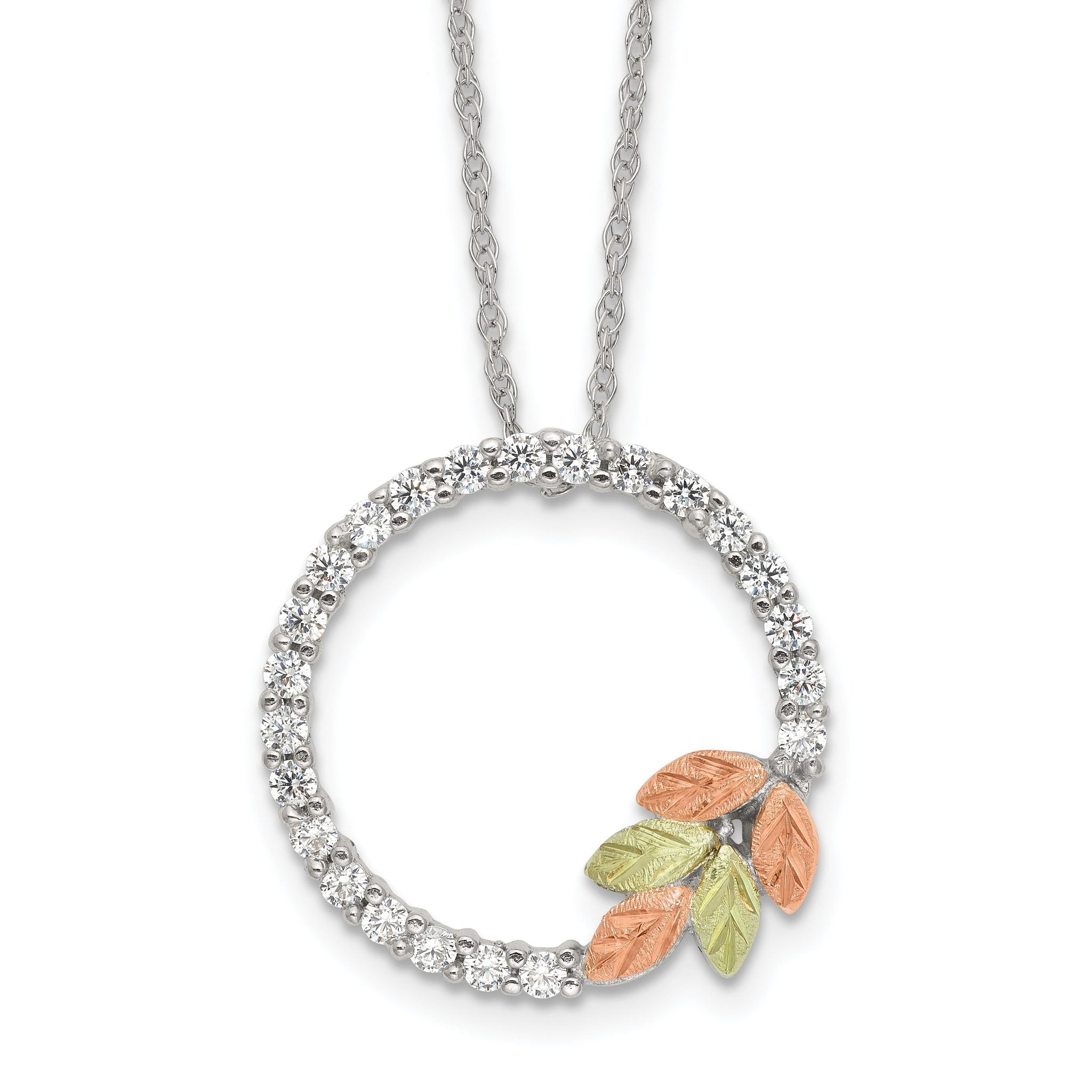 Sterling Silver Rhodium-Platedod-pltd w/12K Accents CZ Circle 18in Necklace Main image