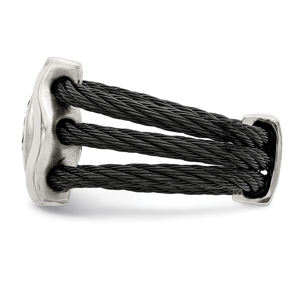 Edward Mirell Black Ti With Sterling Silver Black Spinel Cable Flexible Ring