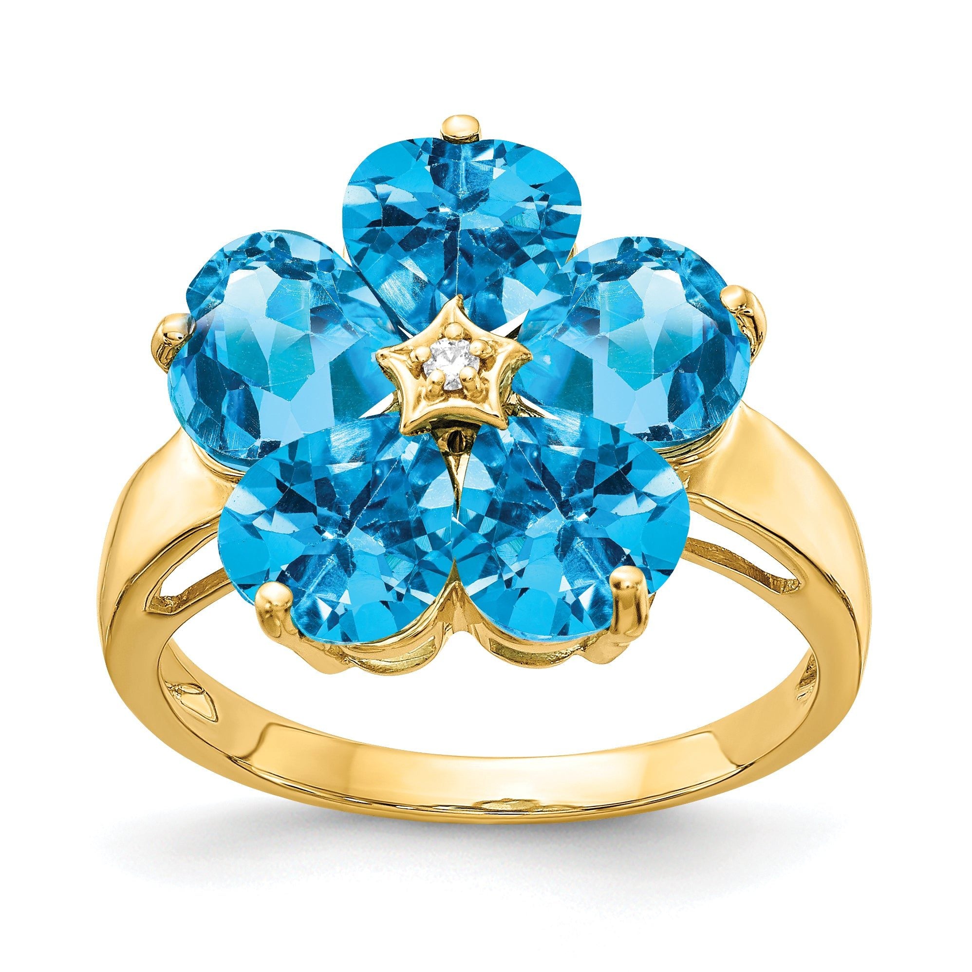14k 6mm Heart Blue Topaz AA Diamond ring Main image