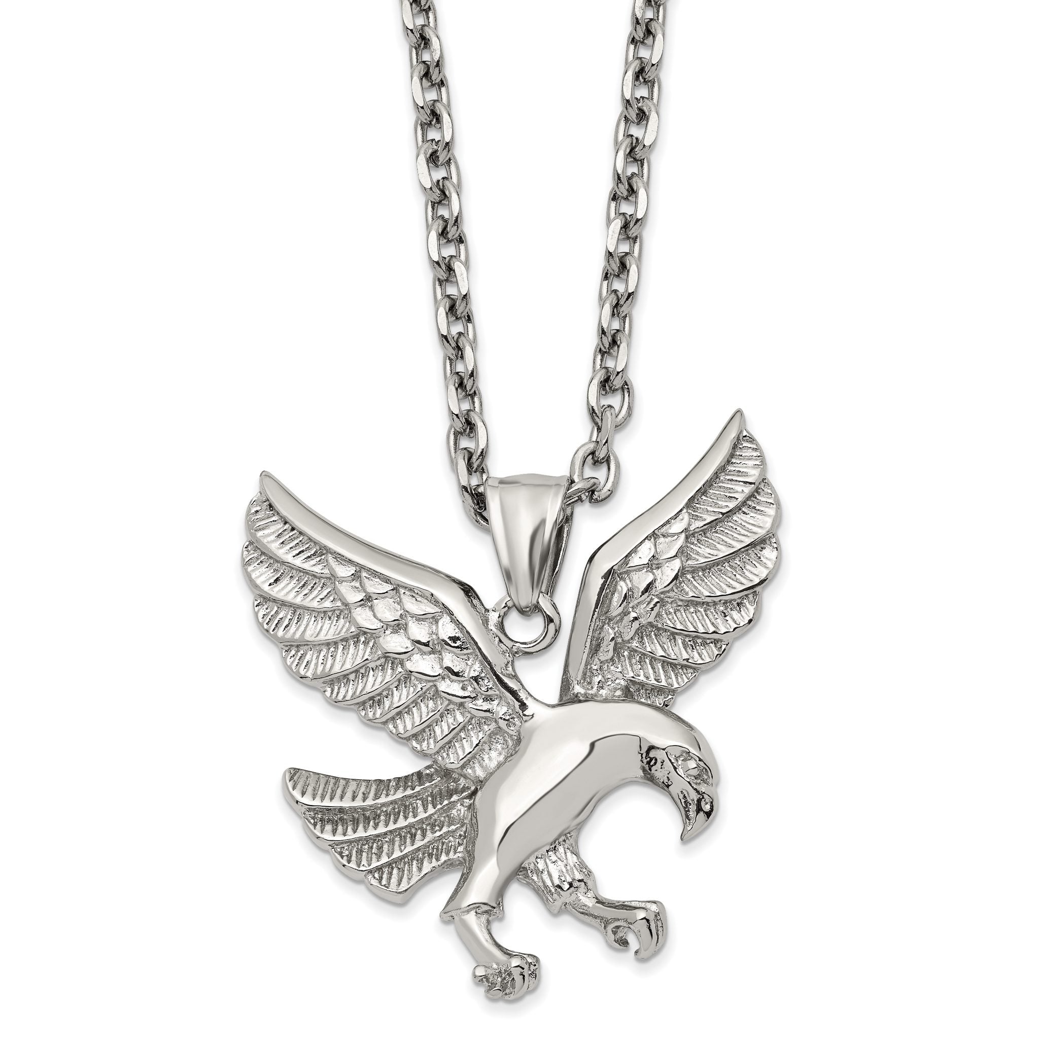 Chisel Stainless Steel Polished Eagle Pendant on a 24 inch Cable Chain Necklace Main image