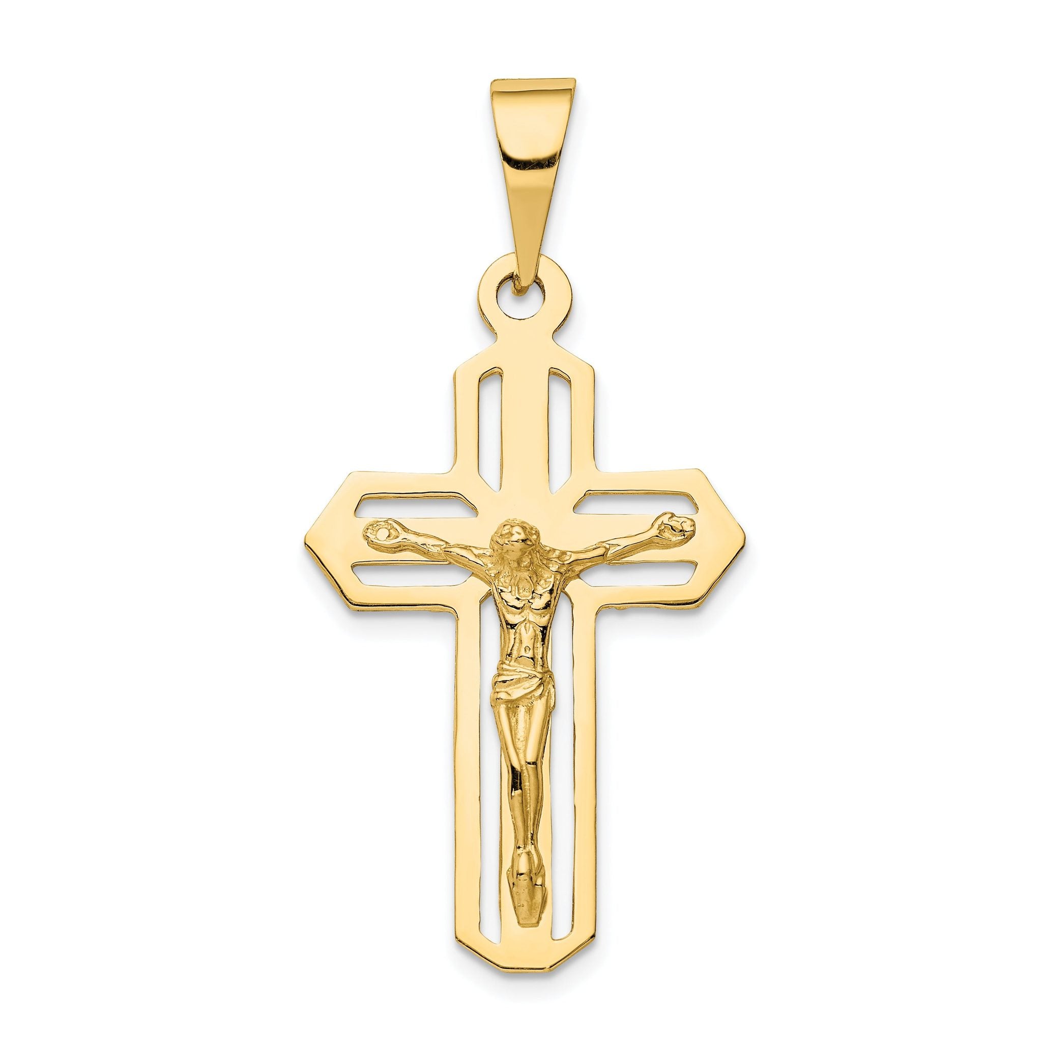 14K Yellow Gold Polished Crucifix Pendant Casted Solid Design 47mm Main image