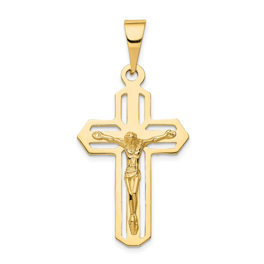 14K Yellow Gold Polished Crucifix Pendant Casted Solid Design 47mm