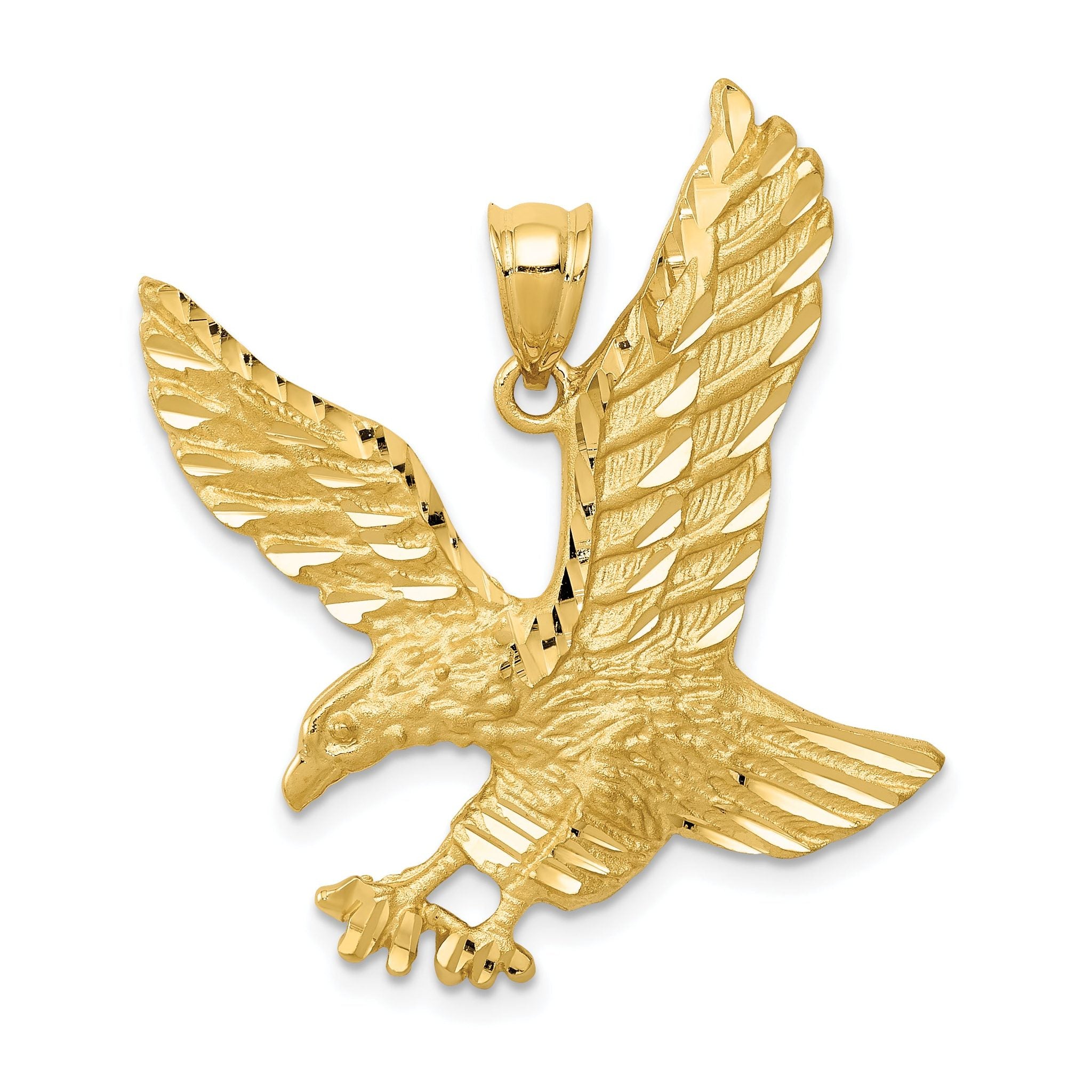 14K Gold Men's Diamond-Cut Eagle Pendant with Satin Finish