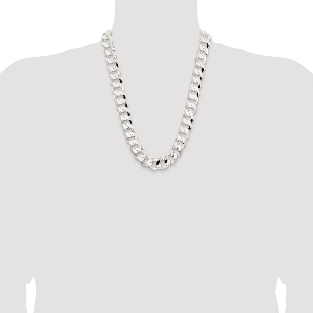 Sterling Silver Rhodium-plated 15.75mm Concave Beveled Curb Chain