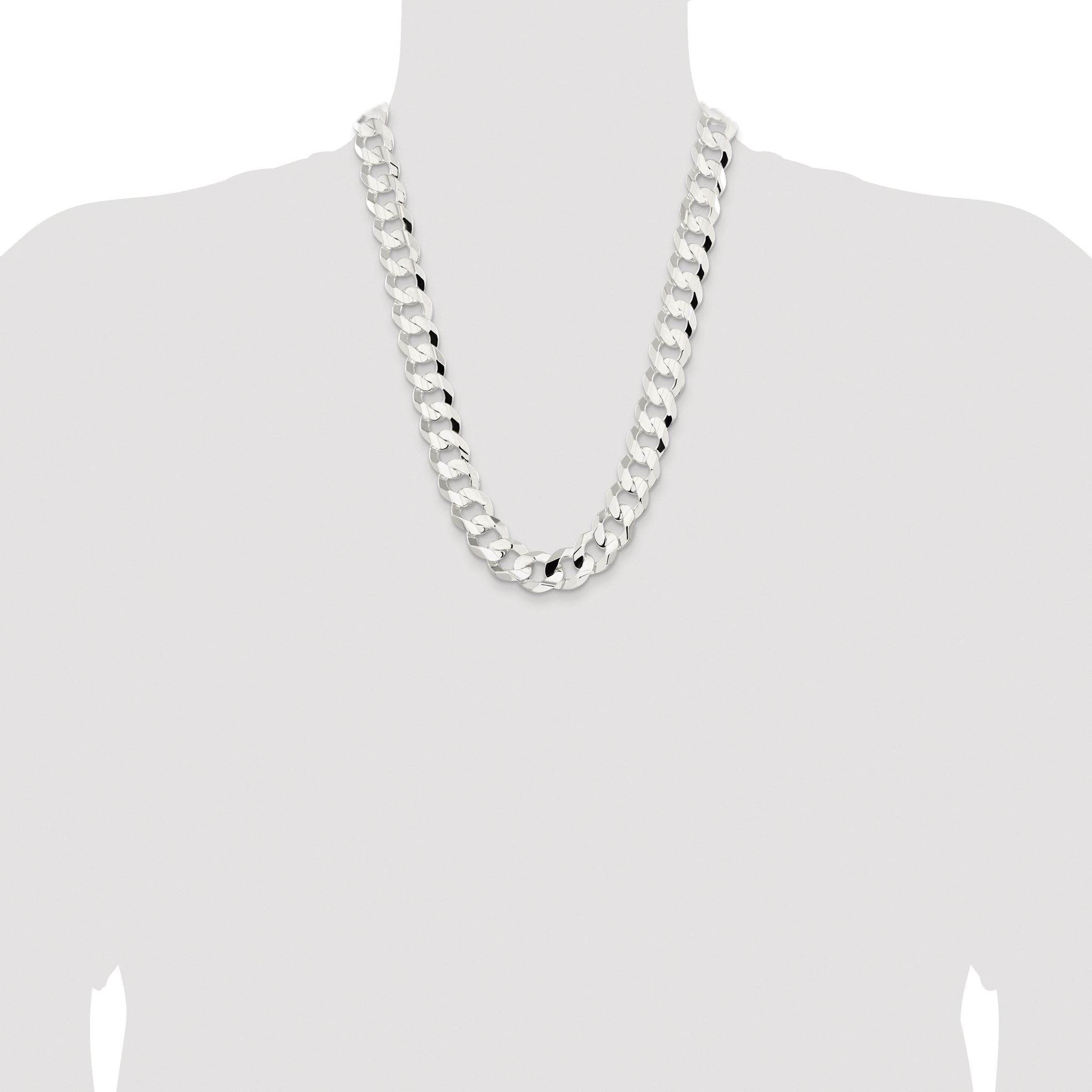 Sterling Silver Rhodium-plated 15.75mm Concave Beveled Curb Chain