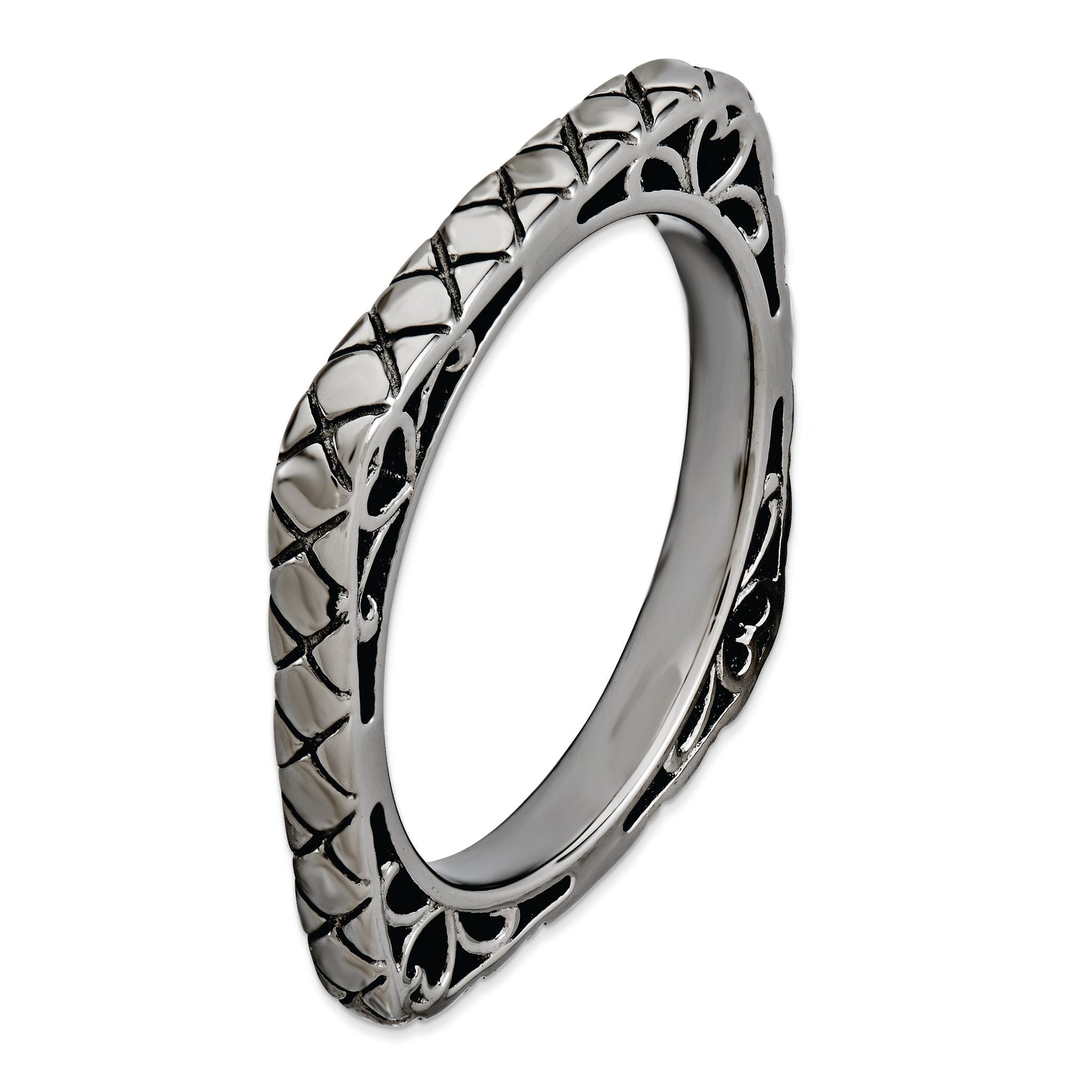 Black-Plated Square Stackable Ring in Sterling Silver