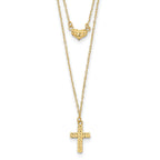 14K Gold Polished Cross & Heart Necklace with Extender Elegant Women's Jewelry