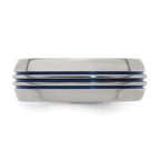 Titanium Wedding Band with Blue Anodized Grooves and Polished Finish