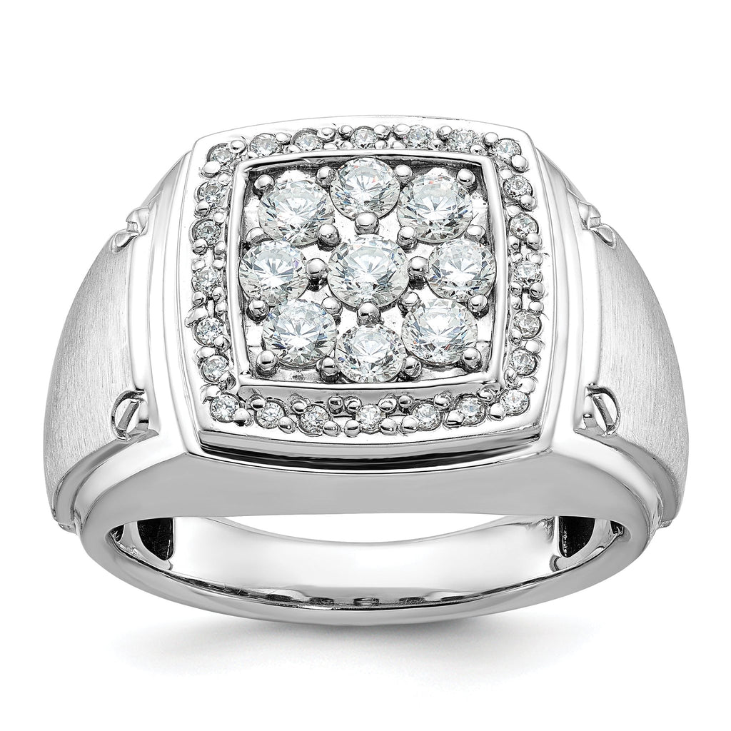 14k White Gold Mens Polished and Satin 1 Carat AA Quality Diamond Square Cluster Halo Ring
