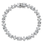 Sterling Silver Rhodium-plated Polished Fancy Princess and Emerald-cut CZ 7.25 Inch Bracelet