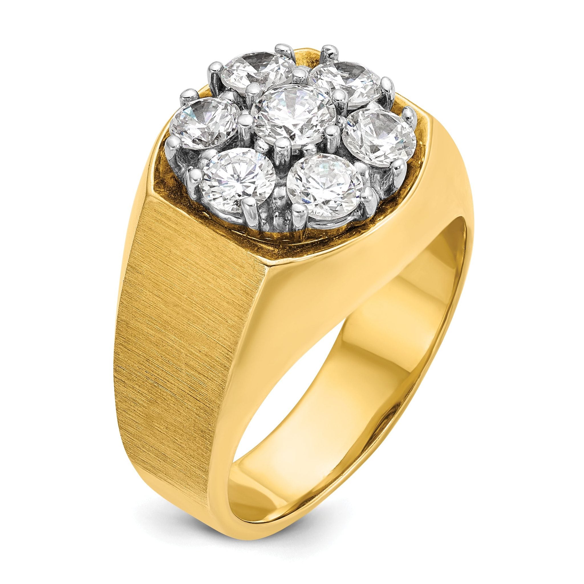 14k Two-tone Mens Polished and Satin Round 1.5 Carat AA Quality Diamond Cluster Ring